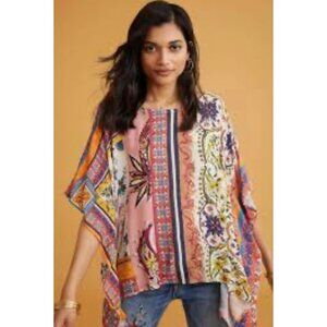 DESIGUAL. Multicolor Sanders Floral + Paisley Print Women's Kaftan Blouse Small